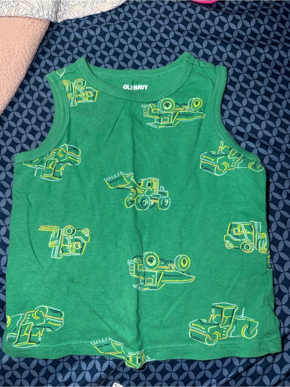 Old Navy Green Tank Top with Yellow Construction Truck Prints